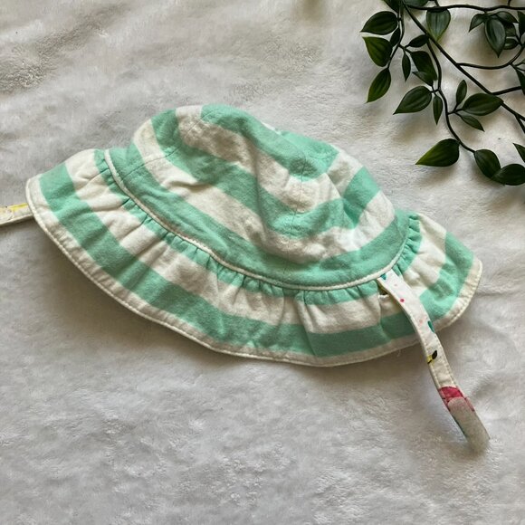 Baby Sun Hat 3-12M | Summer White Fruit Stripe Reversible GUC - Picture 7 of 11